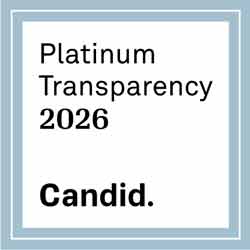 A white square badge with a light blue border displays the text: "Platinum Transparency 2026" and below in bold, "Candid.