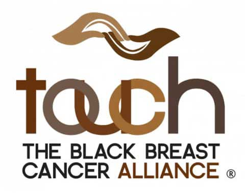 Logo with brown and tan stylized text reading “touch” and “THE BLACK BREAST CANCER ALLIANCE” below, with an abstract design resembling two hands or intertwined ribbons above the text.